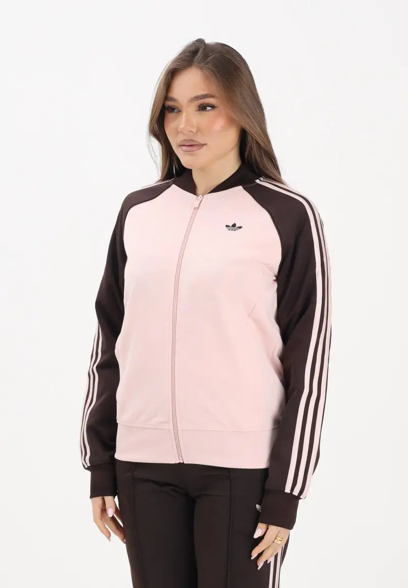 Felpa con zip SST CLASSIC rosa e marrone da donna