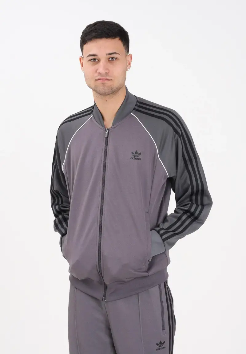 Felpa con zip SST grigia da uomo miniatura 2