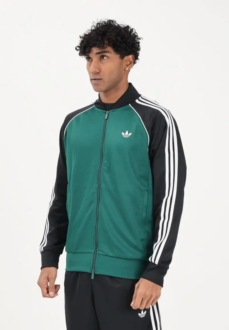 Felpa con zip SST verde e nera da uomo