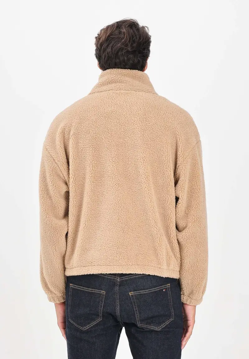 Felpa con zip Teddy Trefoil Essentials beige da uomo miniatura 3