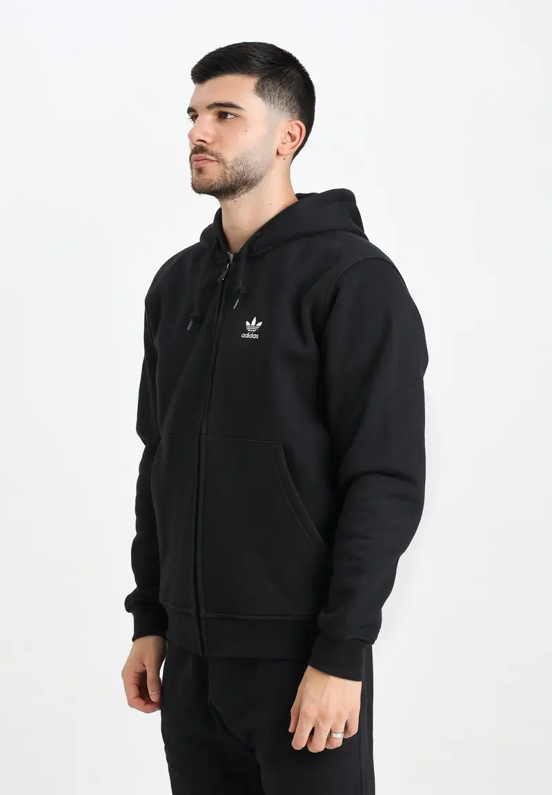 Felpa con zip Trefoil Essentials nera da uomo