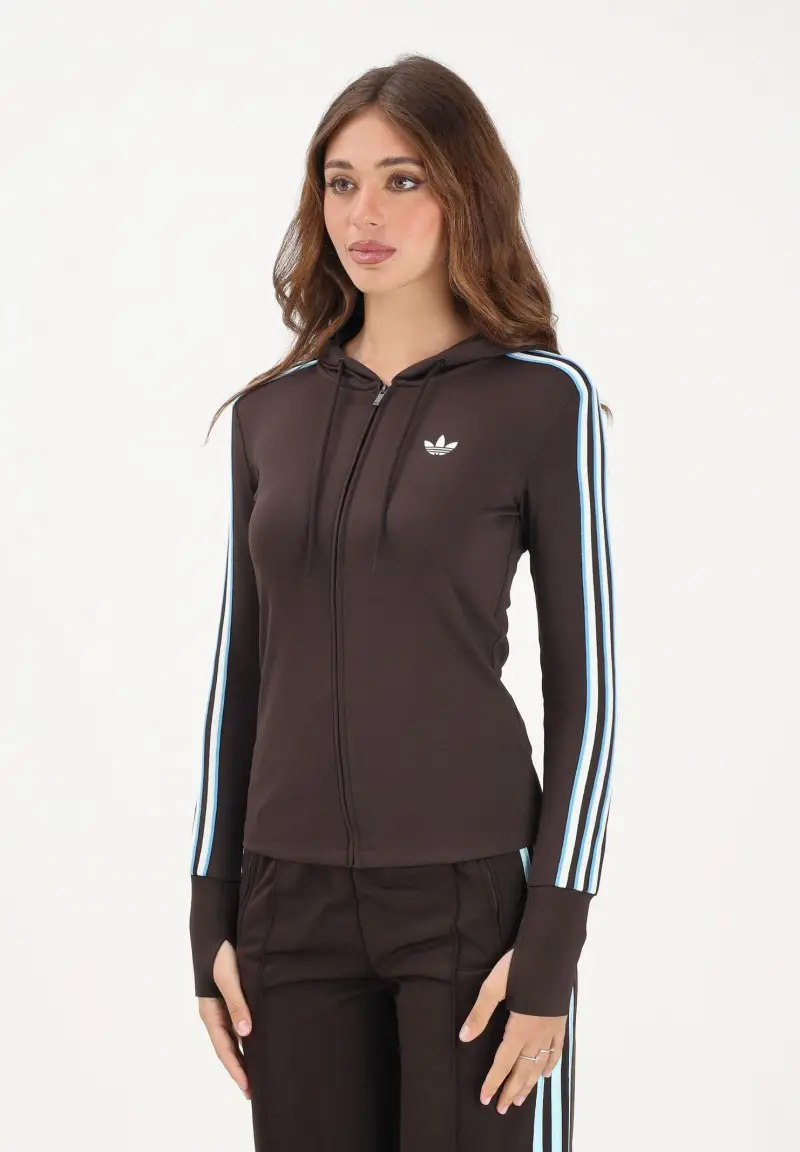 Felpa con zip Trefoil marrone da donna