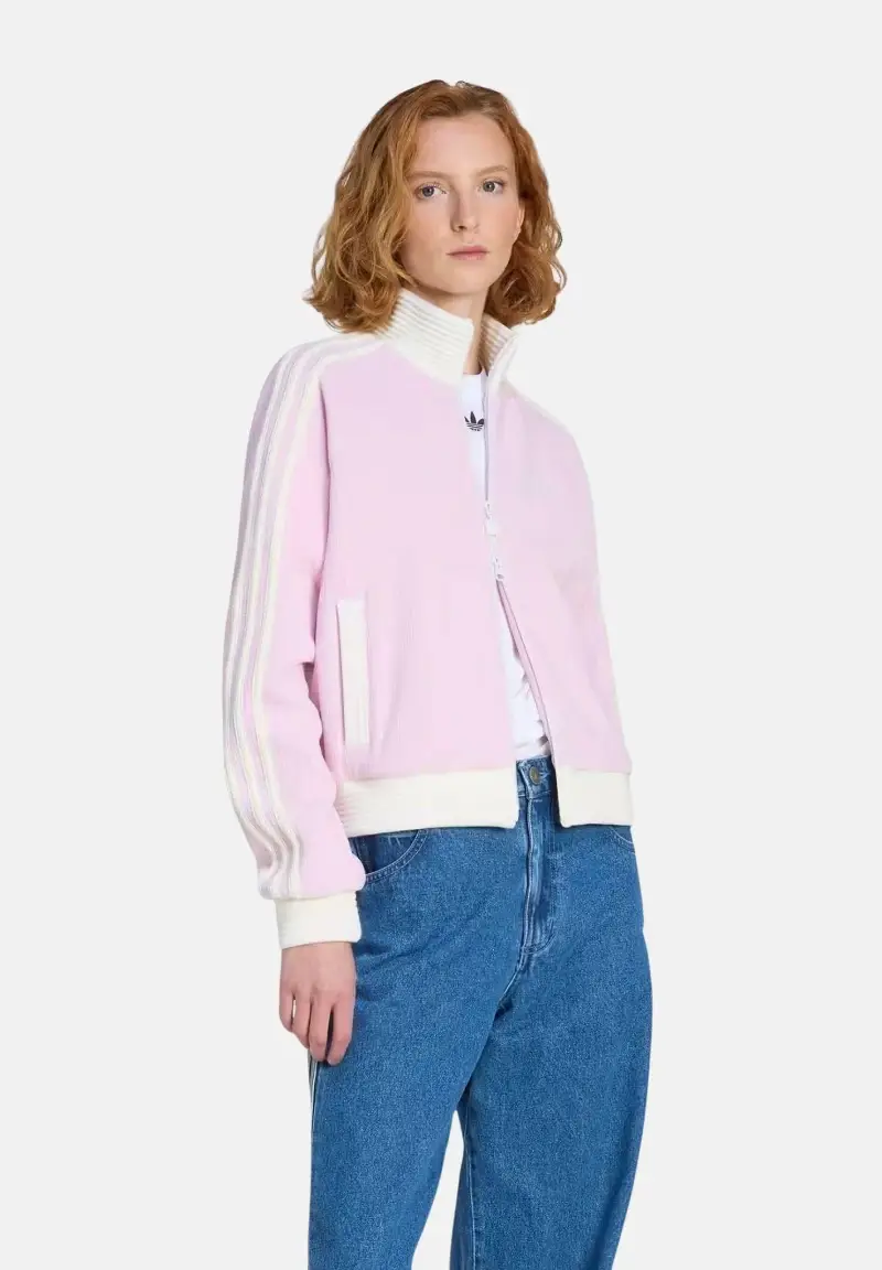 Felpa con zip Velour Knit rosa da donna miniatura 2