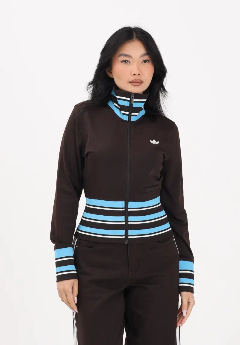 Felpa con zip Vintage TT marrone e azzurra da donna miniatura 2