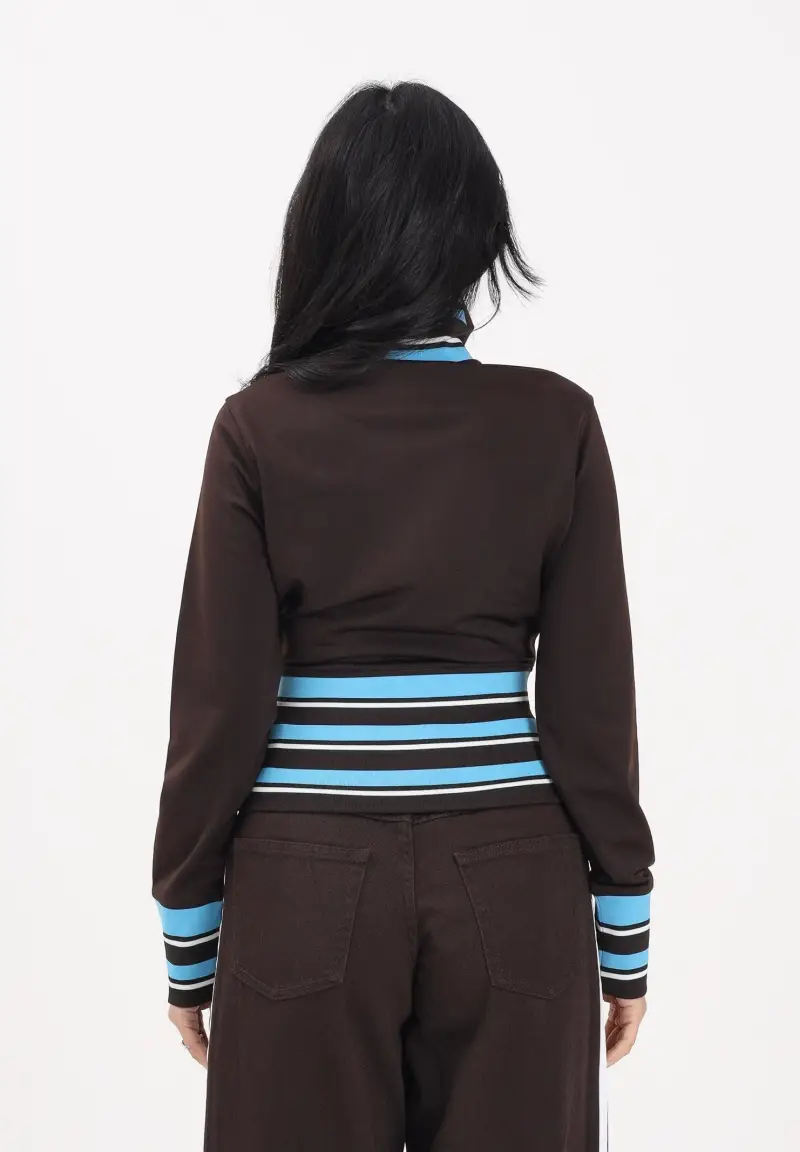 Felpa con zip Vintage TT marrone e azzurra da donna miniatura 3