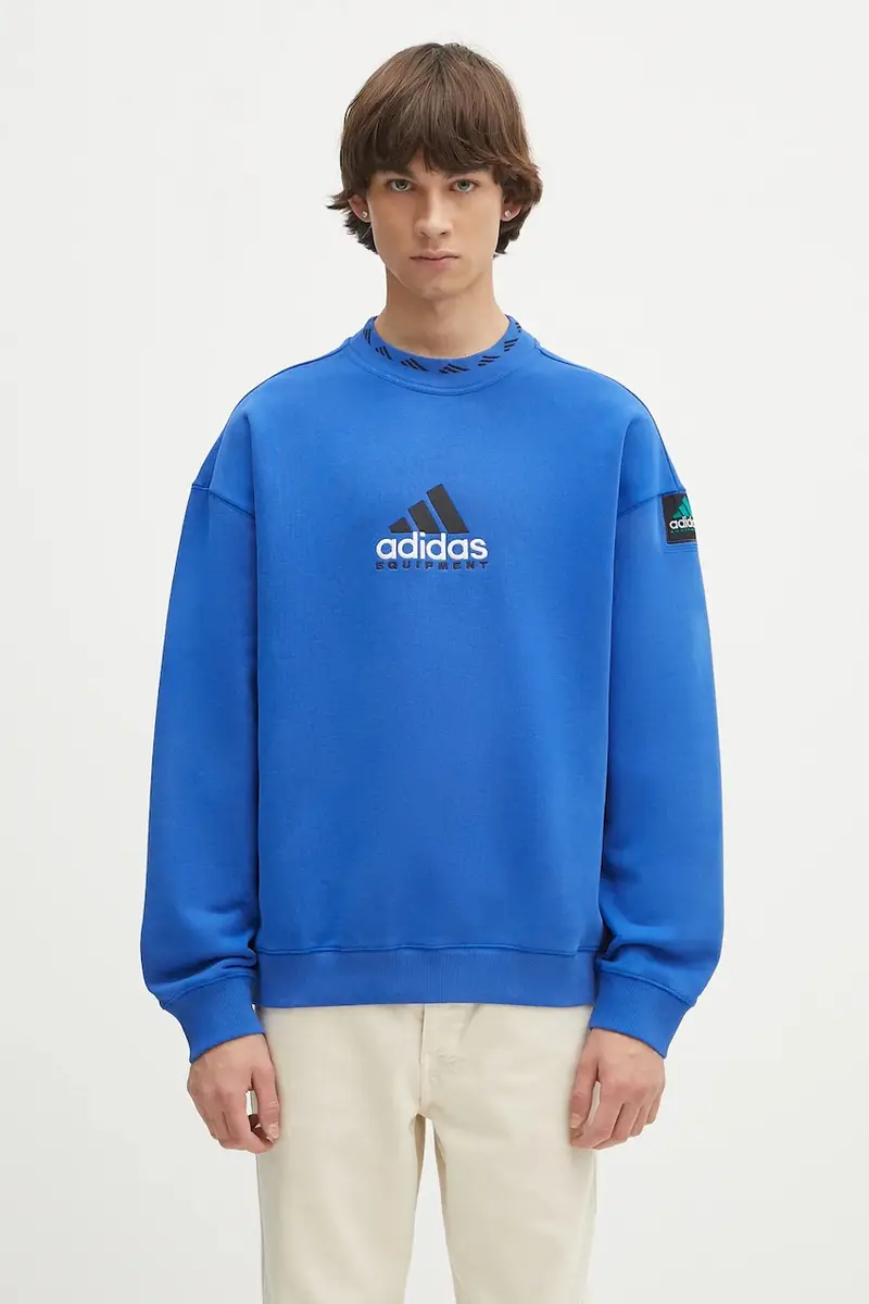 felpa Eqt Washed Crew uomo colore blu con applicazione JC8223