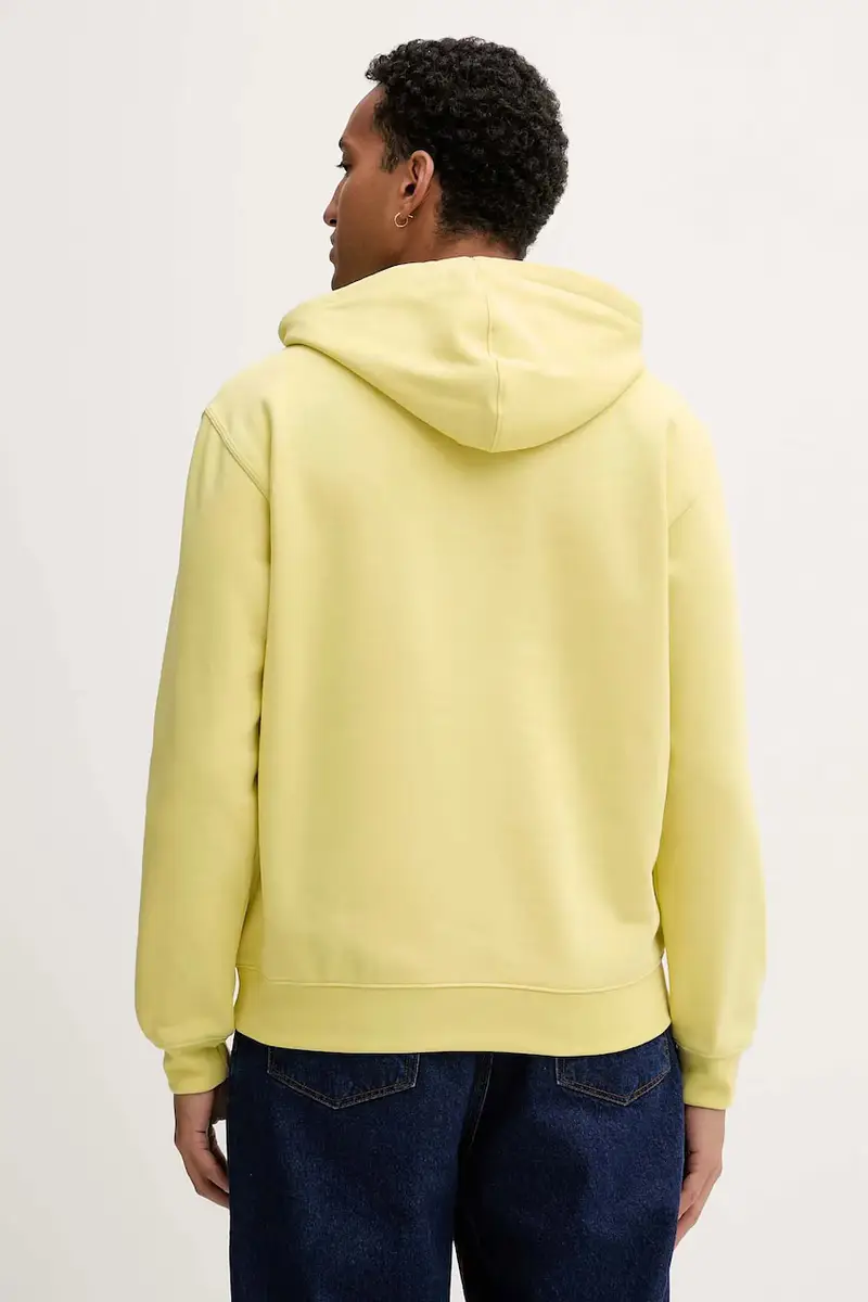 felpa Essentials uomo colore giallo con cappuccio con applicazione HY2078 miniatura 3