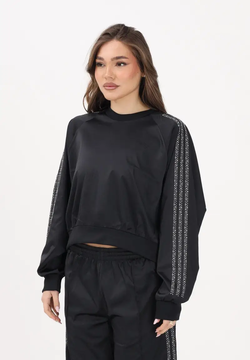 Felpa girocollo PEARL JACQUARD nera da donna