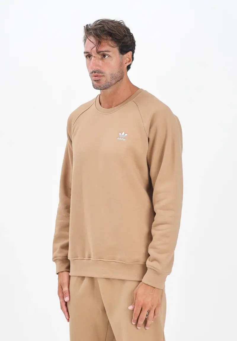 Felpa girocollo Trefoil Essentials Crew beige da uomo
