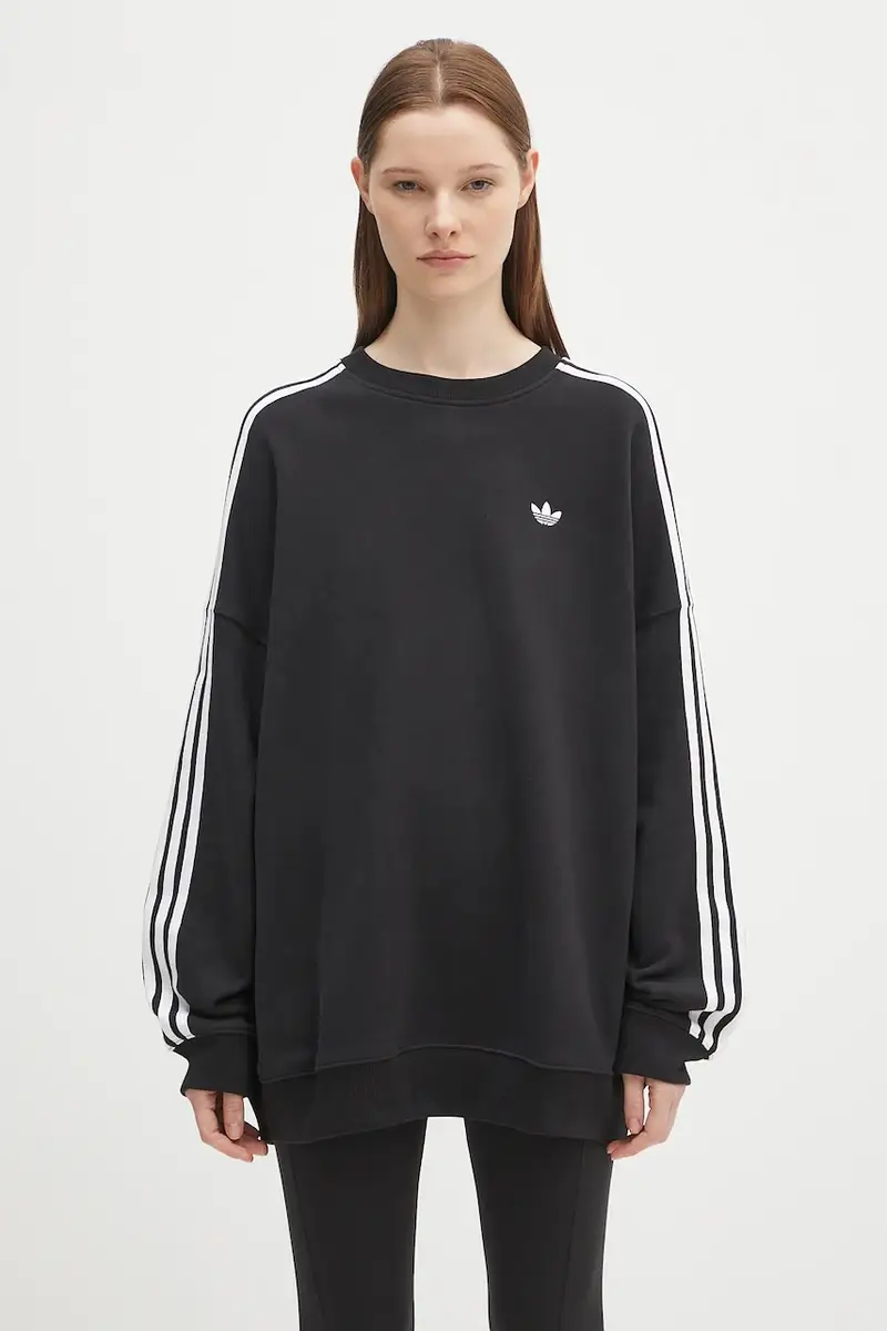 felpa in cotone 3-Stripes donna colore nero con applicazione JX5285