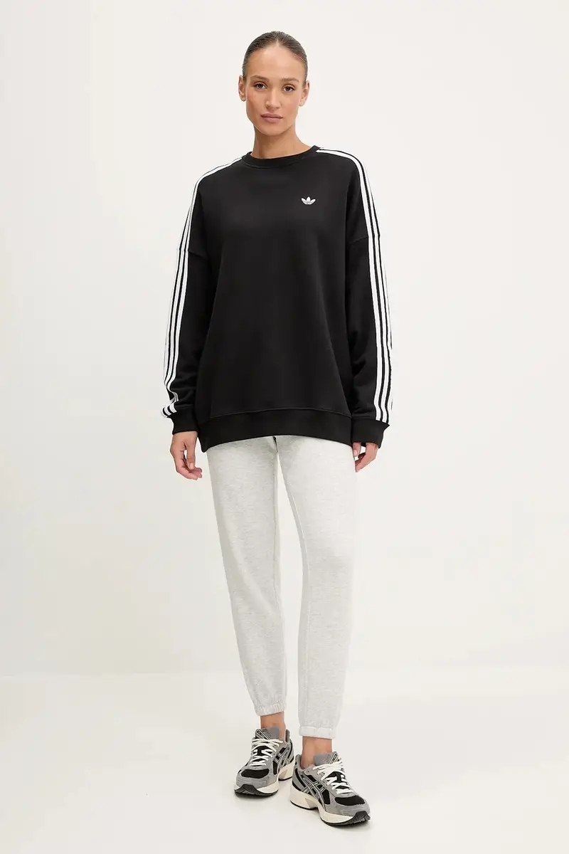 felpa in cotone 3-Stripes donna colore nero con applicazione JX5285 miniatura 2