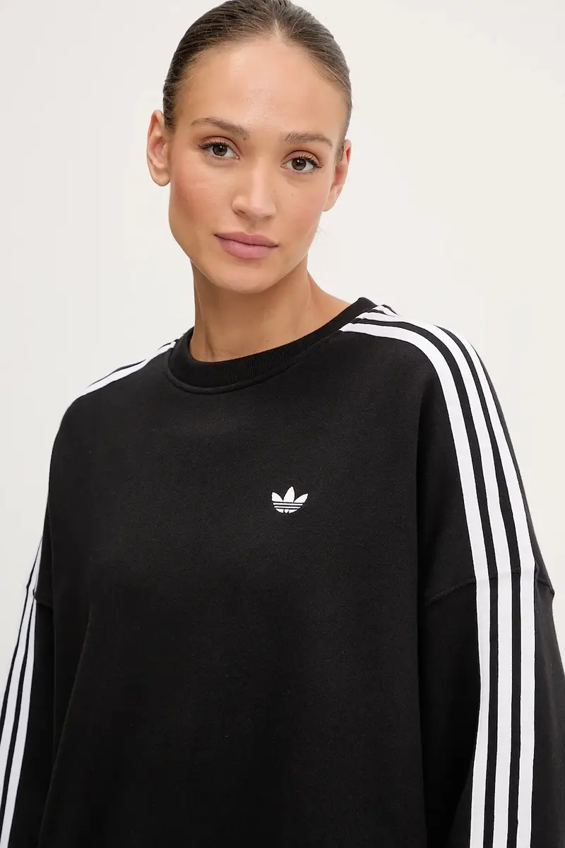 felpa in cotone 3-Stripes donna colore nero con applicazione JX5285 miniatura 4