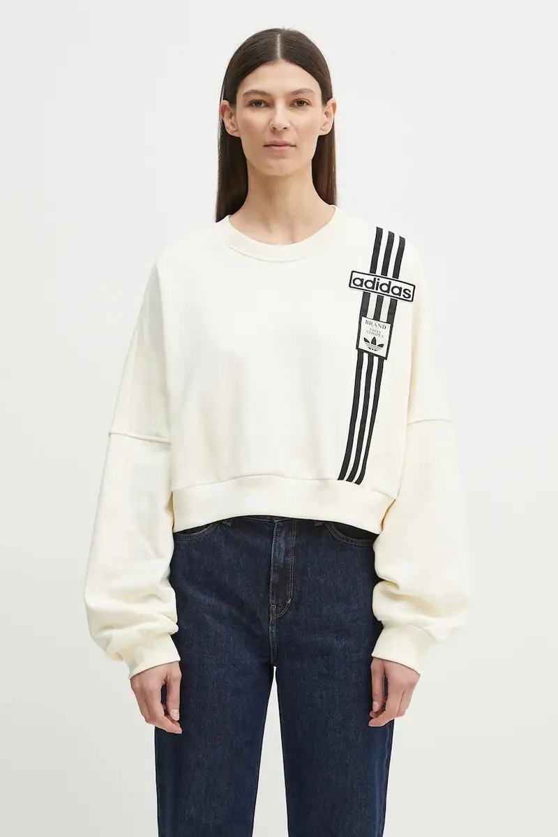 felpa in cotone Adibreak Cropped Sweatshirt donna colore beige con applicazione JD0084