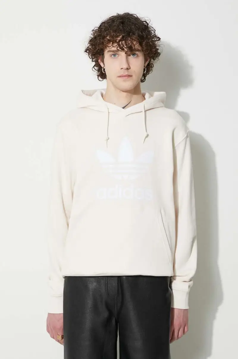 felpa in cotone Adicolor Classics Trefoil uomo colore beige con cappuccio IM9408