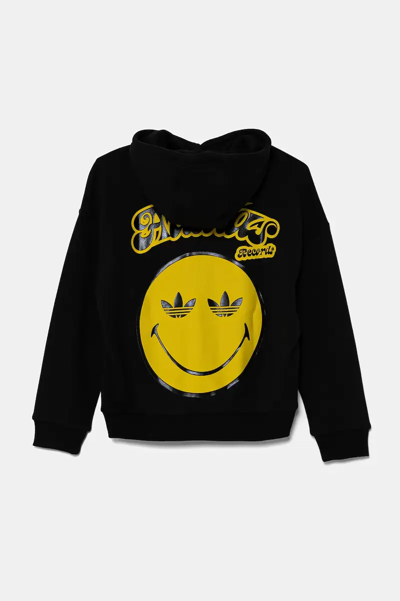 felpa in cotone bambino/a x Smiley World colore nero con cappuccio con applicazione JD0428 miniatura 3