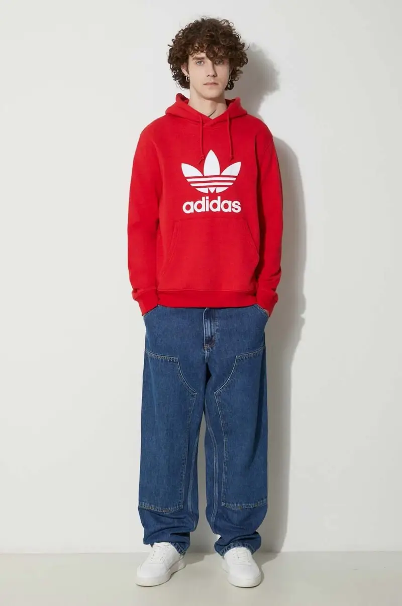 felpa in cotone Classics Trefoil Hoodie uomo con cappuccio IM4497 Rosso