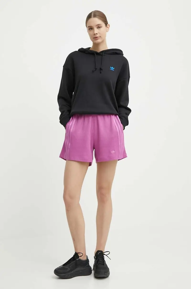 felpa in cotone donna colore nero con cappuccio con applicazione IU2458 miniatura 2