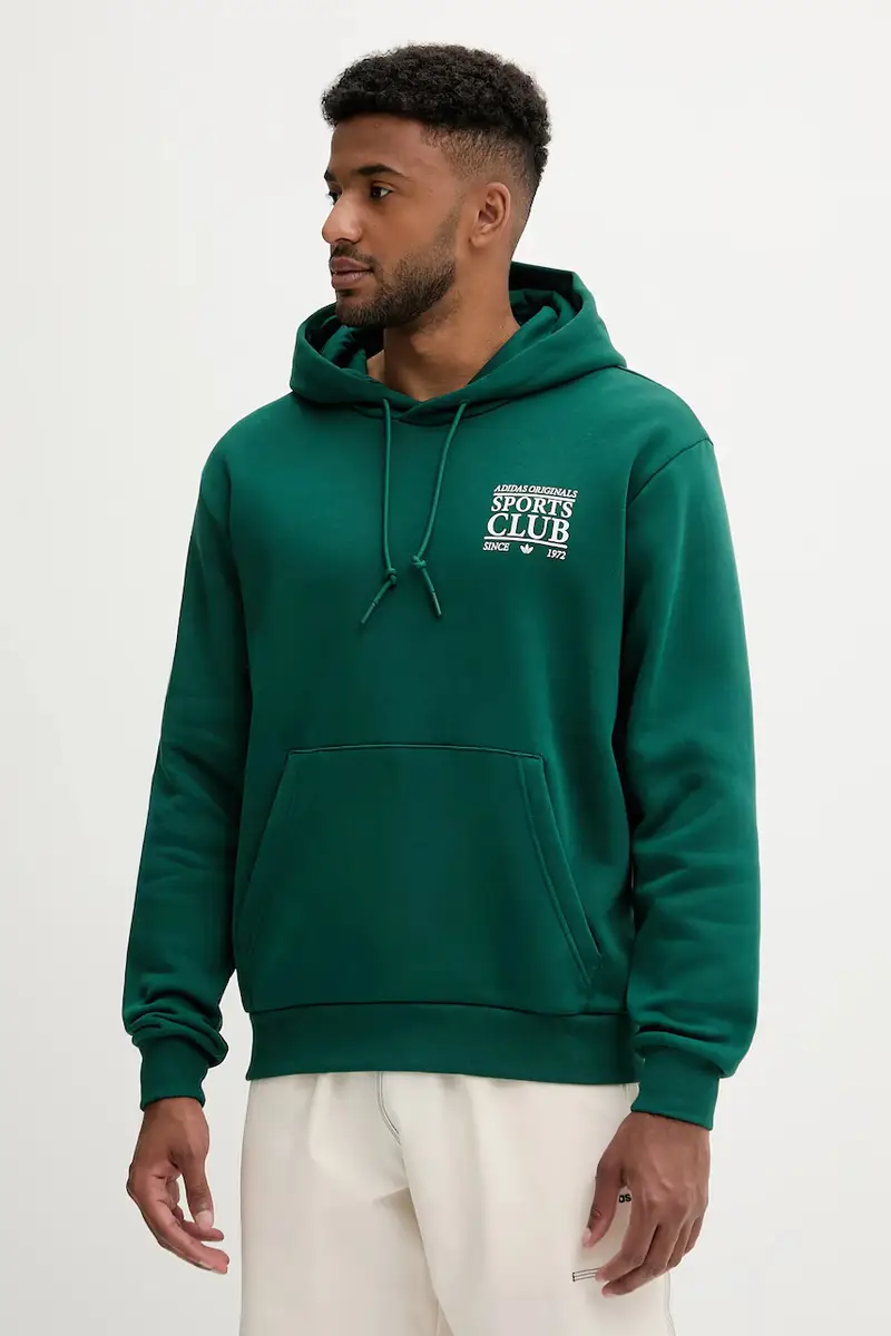 felpa in cotone Graphic Hoodie uomo colore verde con cappuccio JX3059