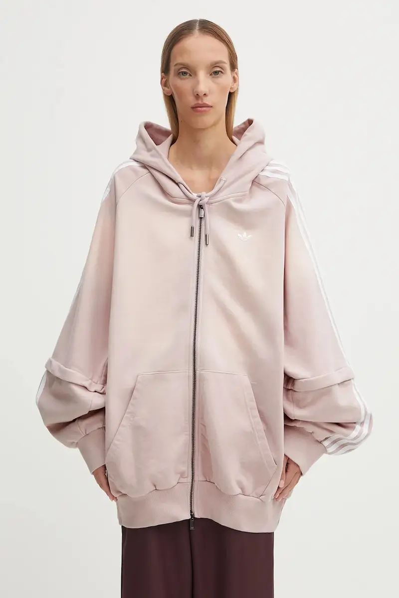 felpa in cotone Oversized Hoodie donna colore rosa con cappuccio con applicazione KE9804
