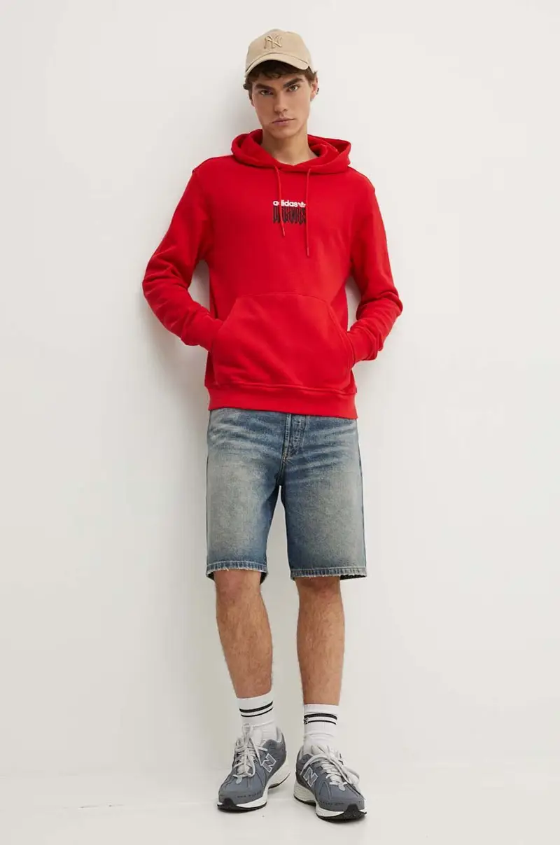 felpa in cotone uomo colore rosso con cappuccio con applicazione IZ4835 miniatura 2