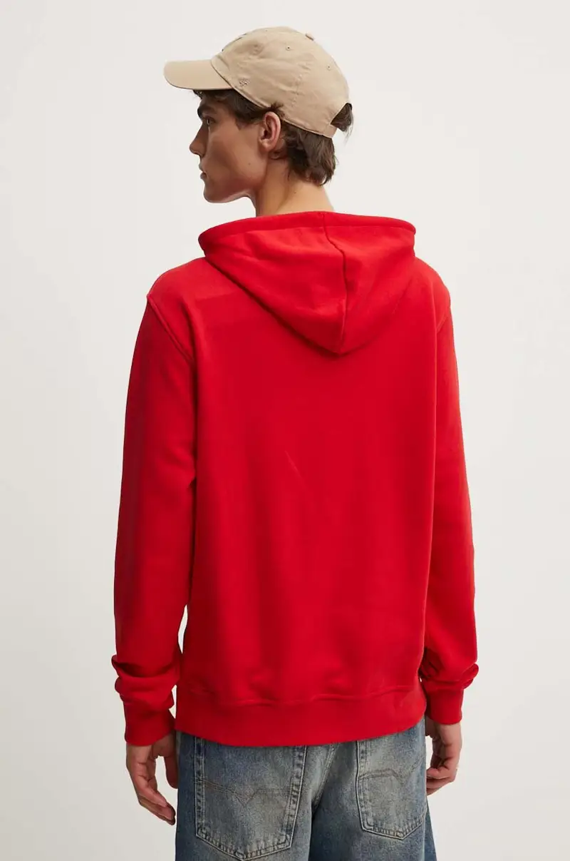 felpa in cotone uomo colore rosso con cappuccio con applicazione IZ4835 miniatura 3
