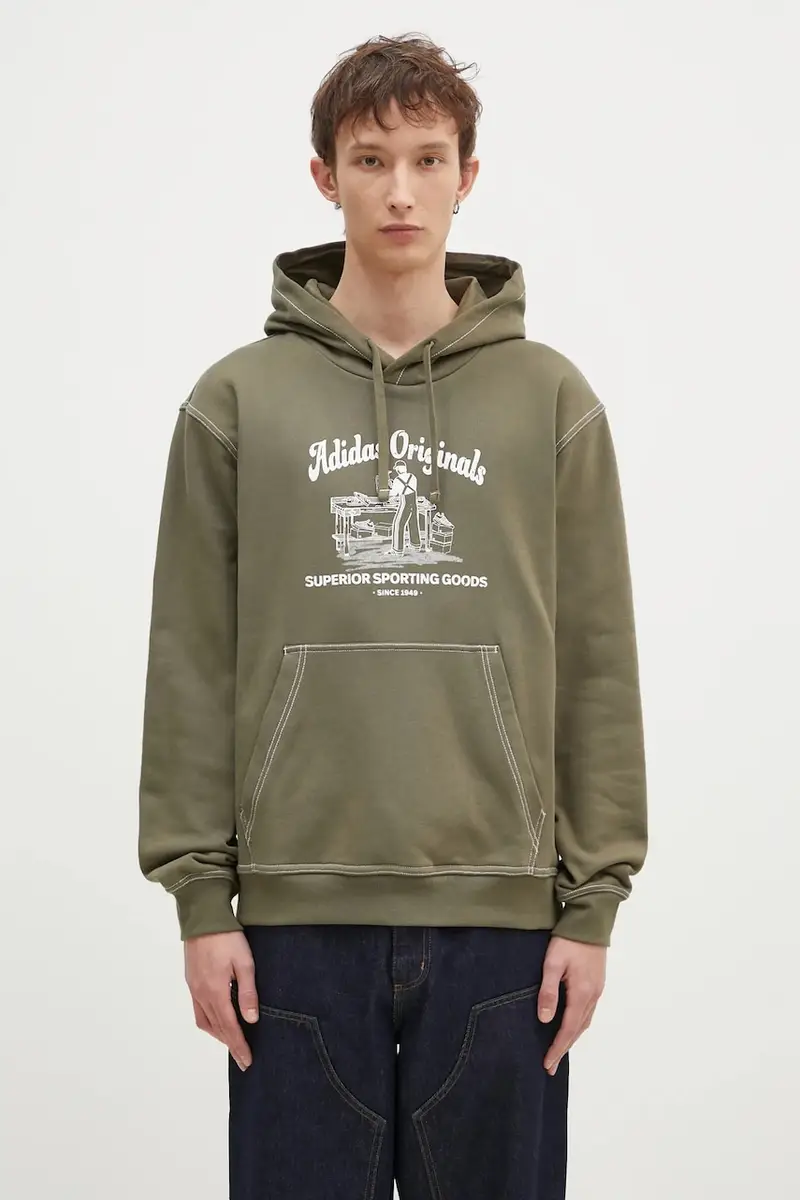 felpa in cotone Wabash uomo colore verde con cappuccio JP4482