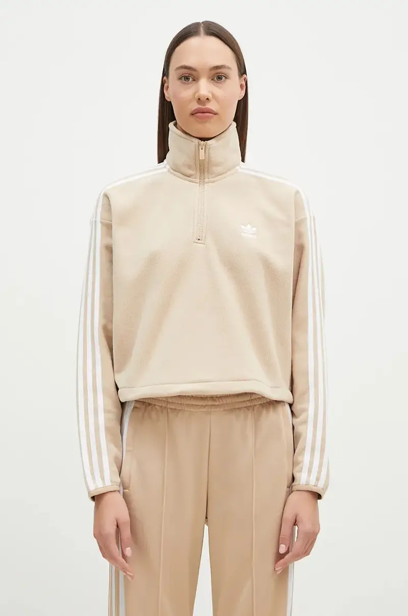 felpa in pile Polarf Half Zip colore beige con applicazione IY7267