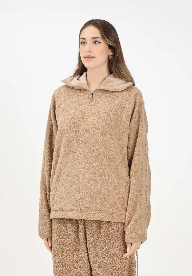 Felpa mezza zip BORG FLEECE TEAMGEIST beige da donna