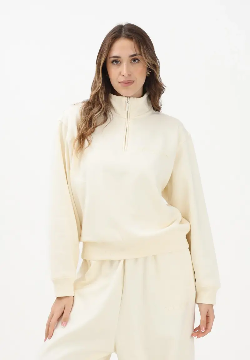 Felpa mezza zip Essentials Linear panna da donna miniatura 2