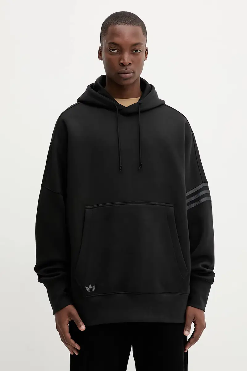 felpa Neuclassics uomo colore nero con cappuccio con applicazione HZ3740