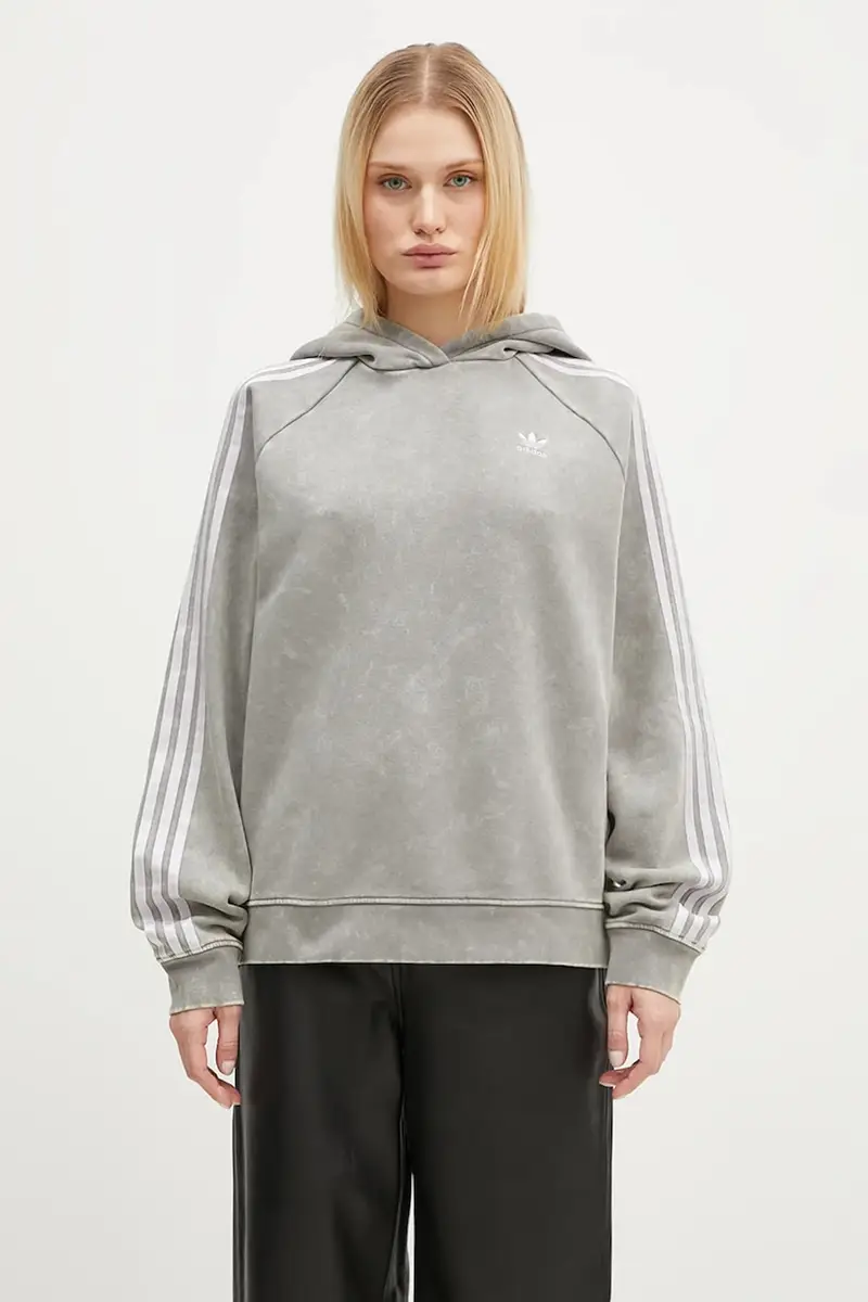 felpa Wash Hoodie donna colore grigio con cappuccio con applicazione IW3414