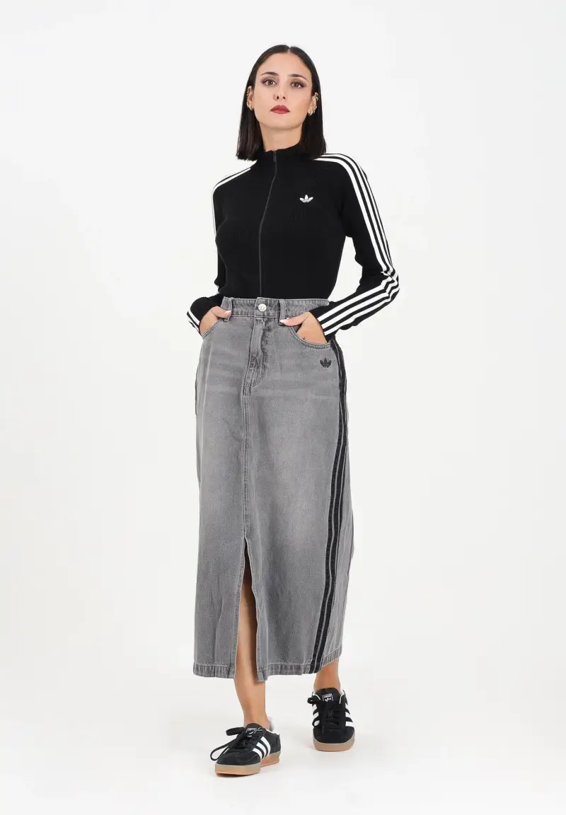 Gonna Adicolor 3-Stripes in denim grigio da donna miniatura 2