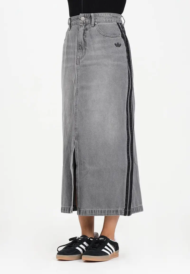 Gonna Adicolor 3-Stripes in denim grigio da donna