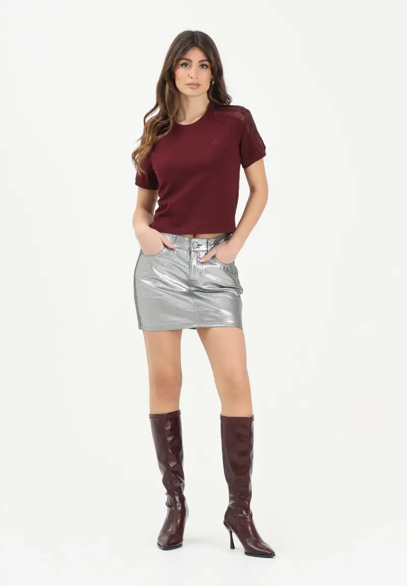 Gonna corta 3 STRIPES in denim argento da donna miniatura 2