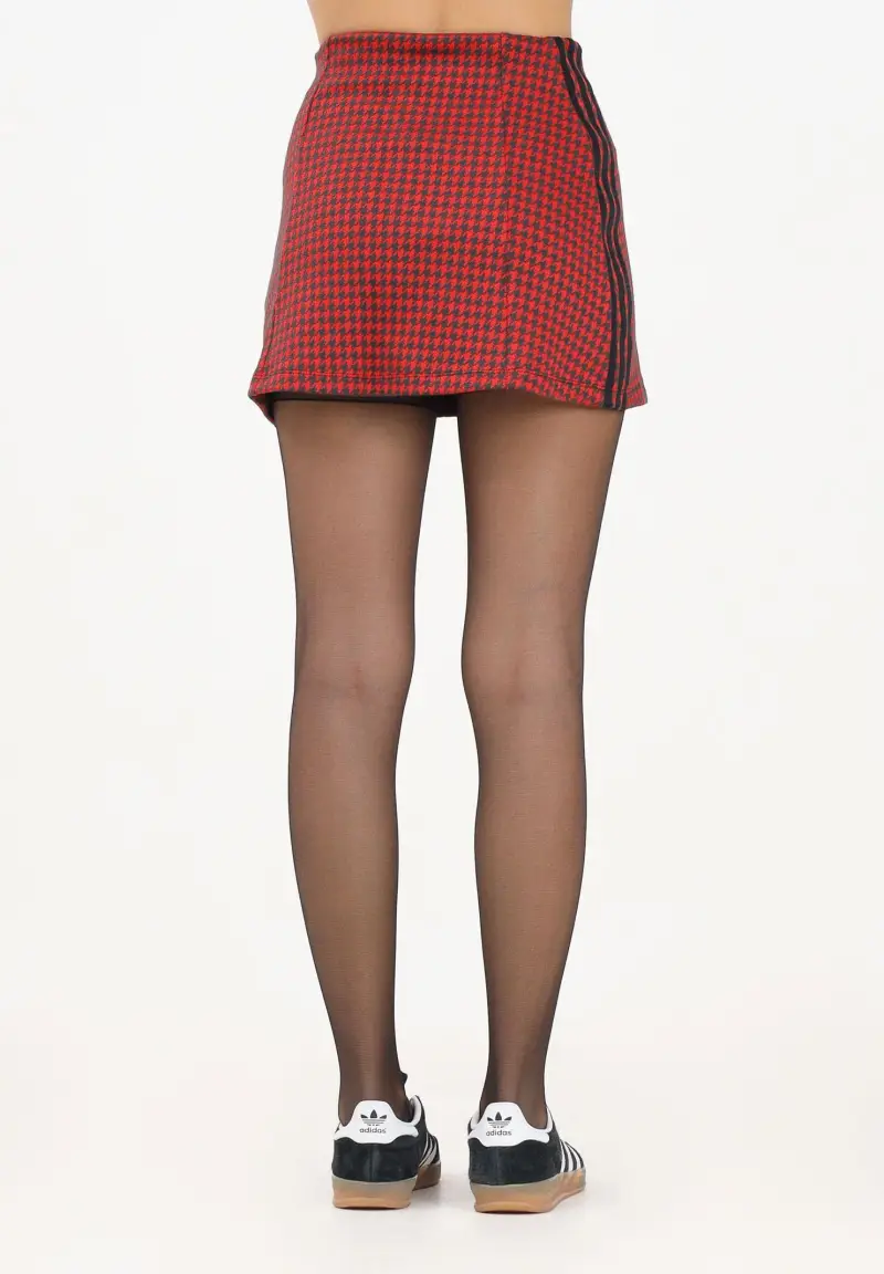 Gonna corta da donna con motivo pied-de-poule rosso e nero miniatura 3