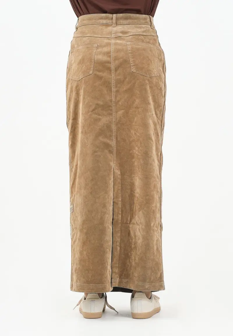 Gonna lunga Adibreak in twill spazzolato beige da donna miniatura 3