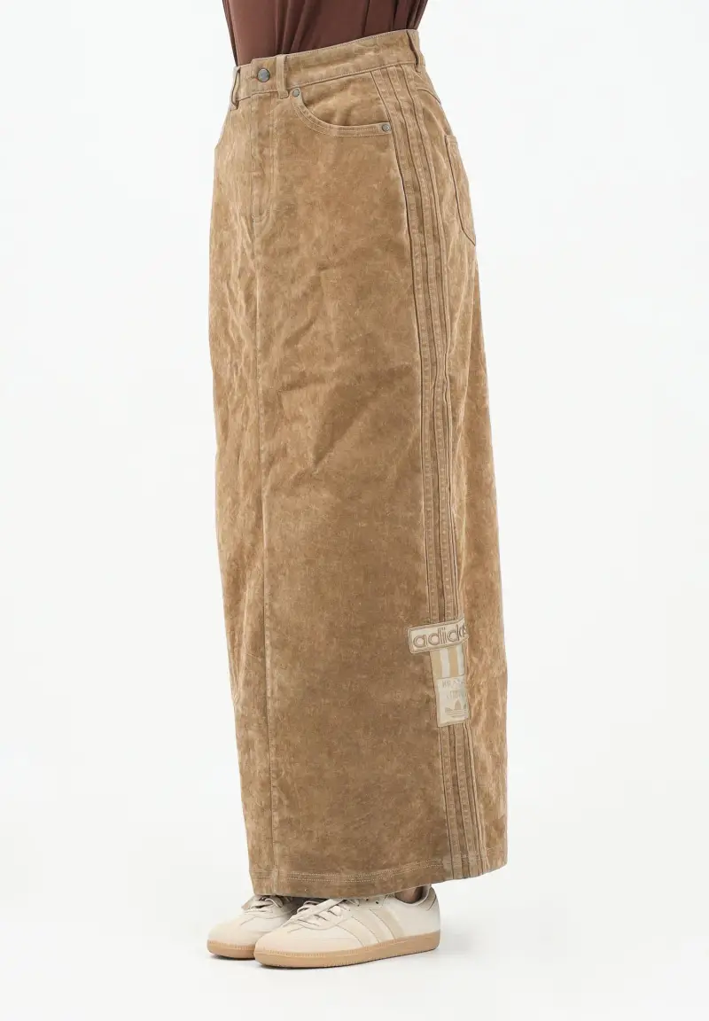 Gonna lunga Adibreak in twill spazzolato beige da donna