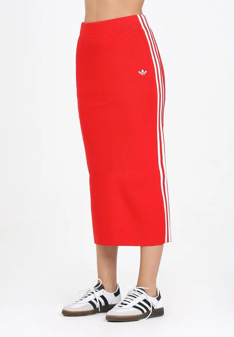 ADIDAS ORIGINALS Gonna midi Adicolor Knit 3-Stripes rossa da donna
