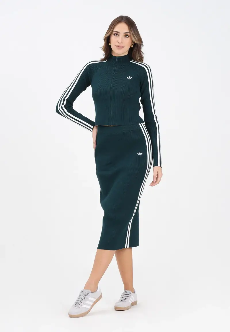 Gonna midi Adicolor Knit 3-Stripes verde da donna miniatura 2