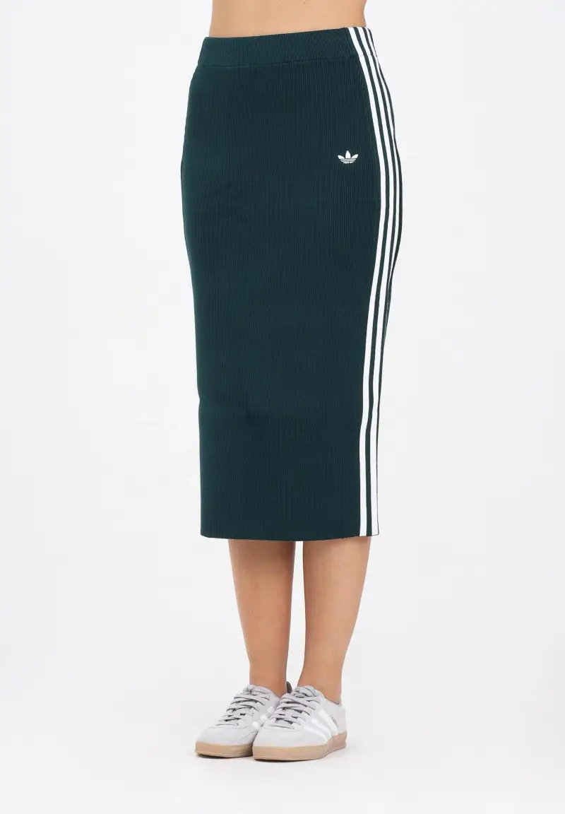 Gonna midi Adicolor Knit 3-Stripes verde da donna