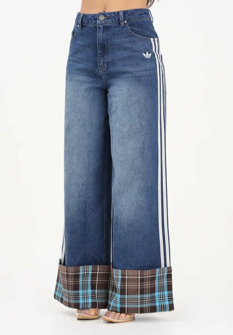 Jeans in denim medio da donna con piegone a quadri