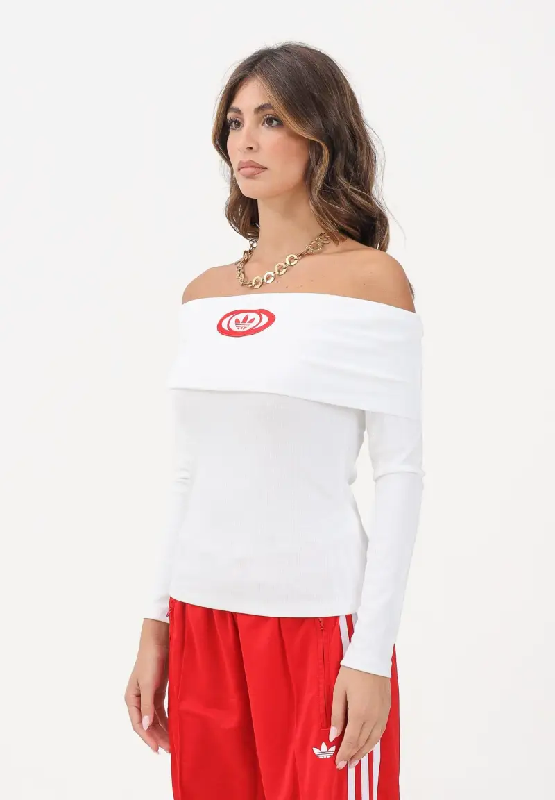 Maglia Adidas Originals Off Shoulder bianca da donna