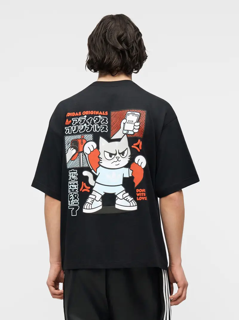 Maglietta V-Day Heart Broken Cat rosso chiaro / nero / bianco miniatura 2