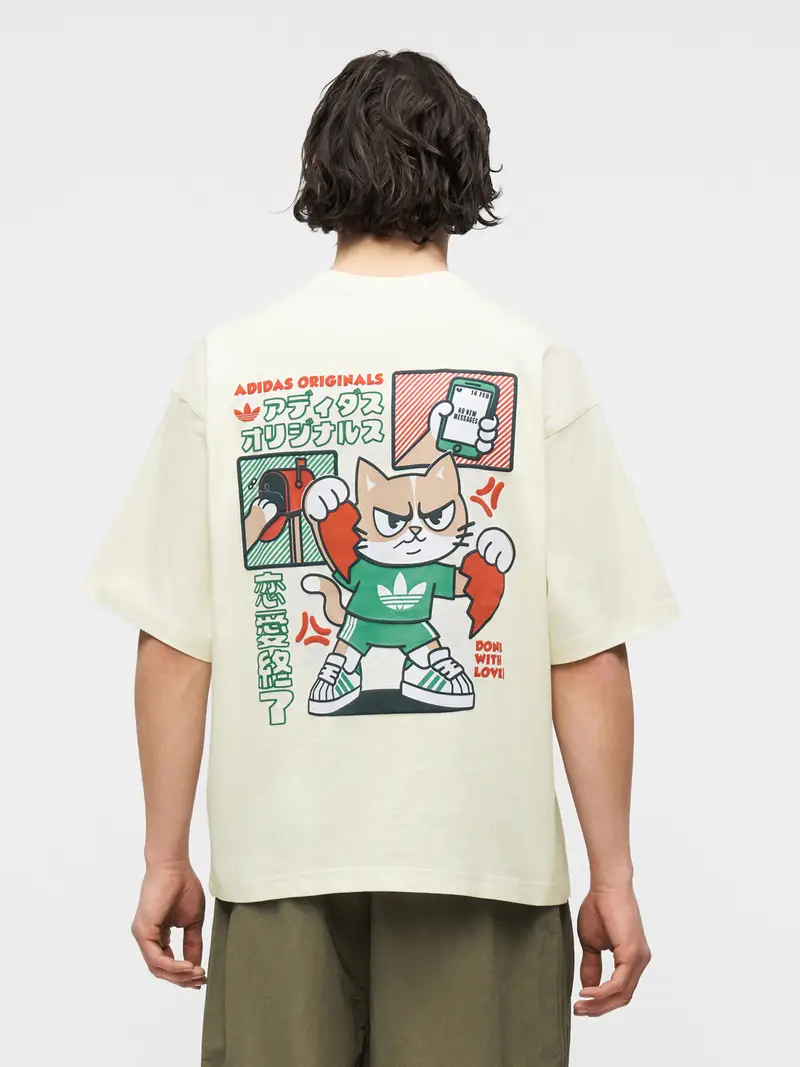 Maglietta V-Day Heart Broken Cat sabbia / verde erba / rosso sangue / bianco miniatura 2