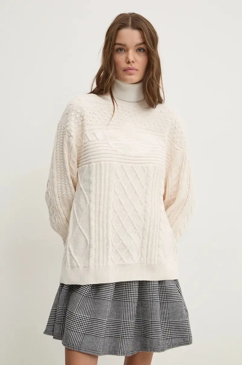 maglione 70s Trefoil Sweater donna colore beige JN8318 miniatura 4