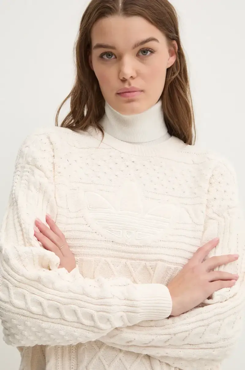 maglione 70s Trefoil Sweater donna colore beige JN8318