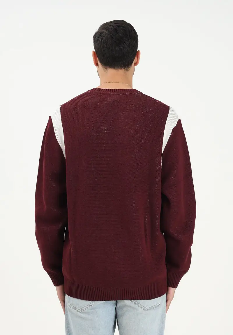 Maglione girocollo bordeaux da uomo con stampa stile college miniatura 3