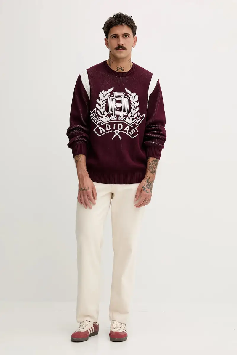 maglione in cotone Varsity Regular uomo colore granata JX8215 miniatura 2