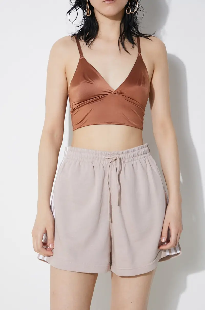 pantaloncini 3 Stripe Short French Terry donna colore beige con applicazione IP0694