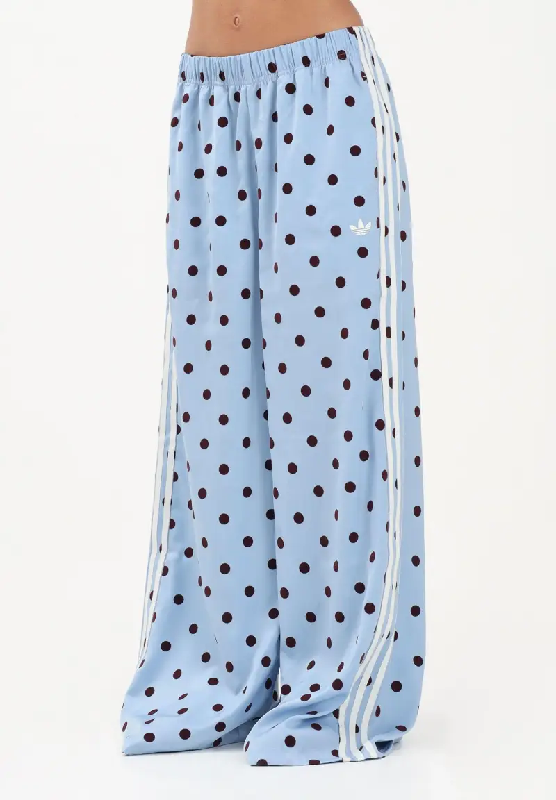 Pantalone sportivo in raso azzurro da donna con pois bordeaux